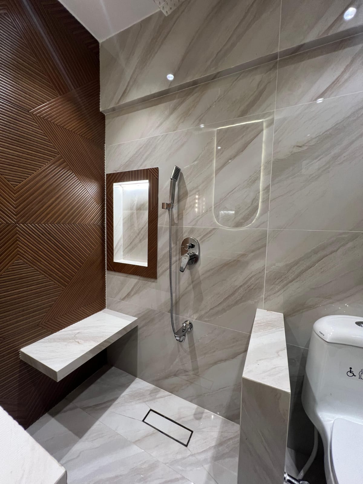 Geometric Fluted Feature Wall & Floating Bench Ledge